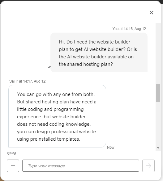screenshot of LiveChat conversation