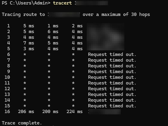 screenshot of Traceroute Test result