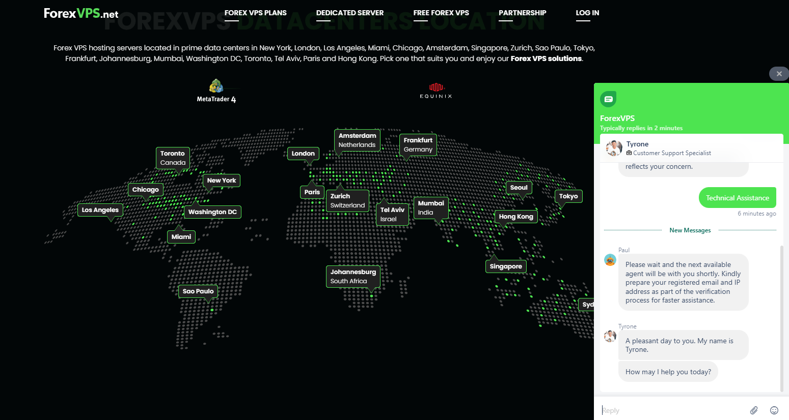 screenshot of the live chat conversation