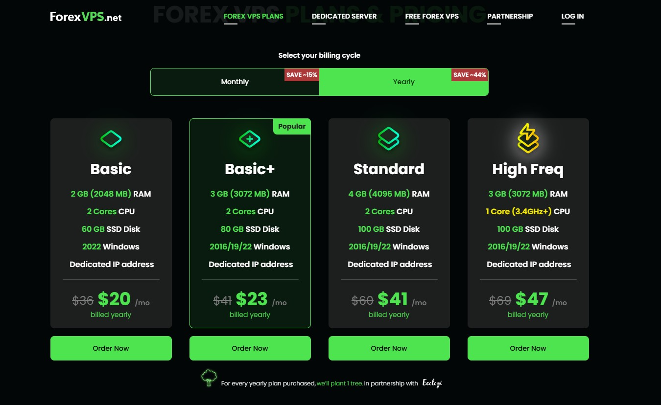screenshot of hosting plans
