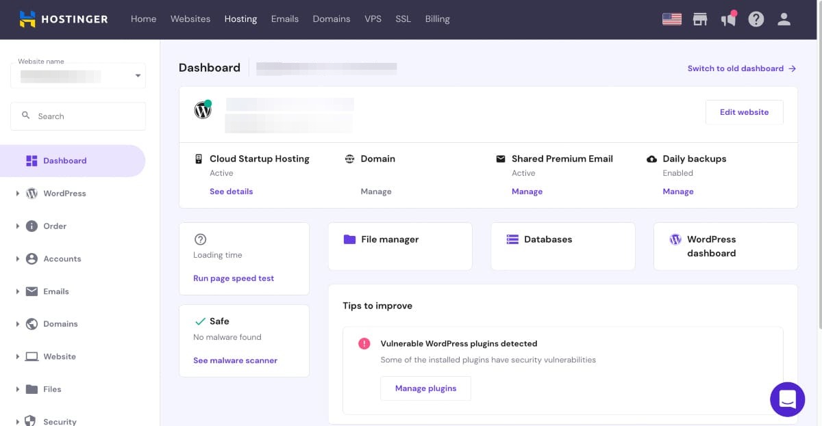 Hostinger Cloud Hosting Review: Control Panel
