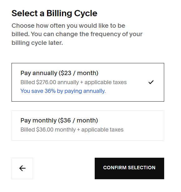 Squarespace Christmas Billing cycle