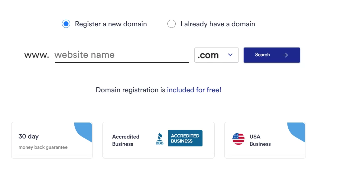 screenshot of a new domain registration