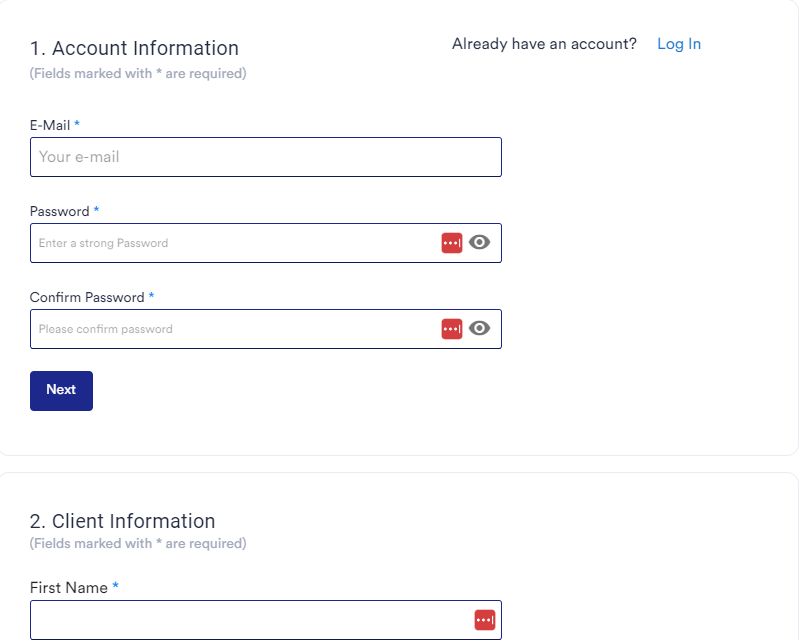 screenshot of the account information