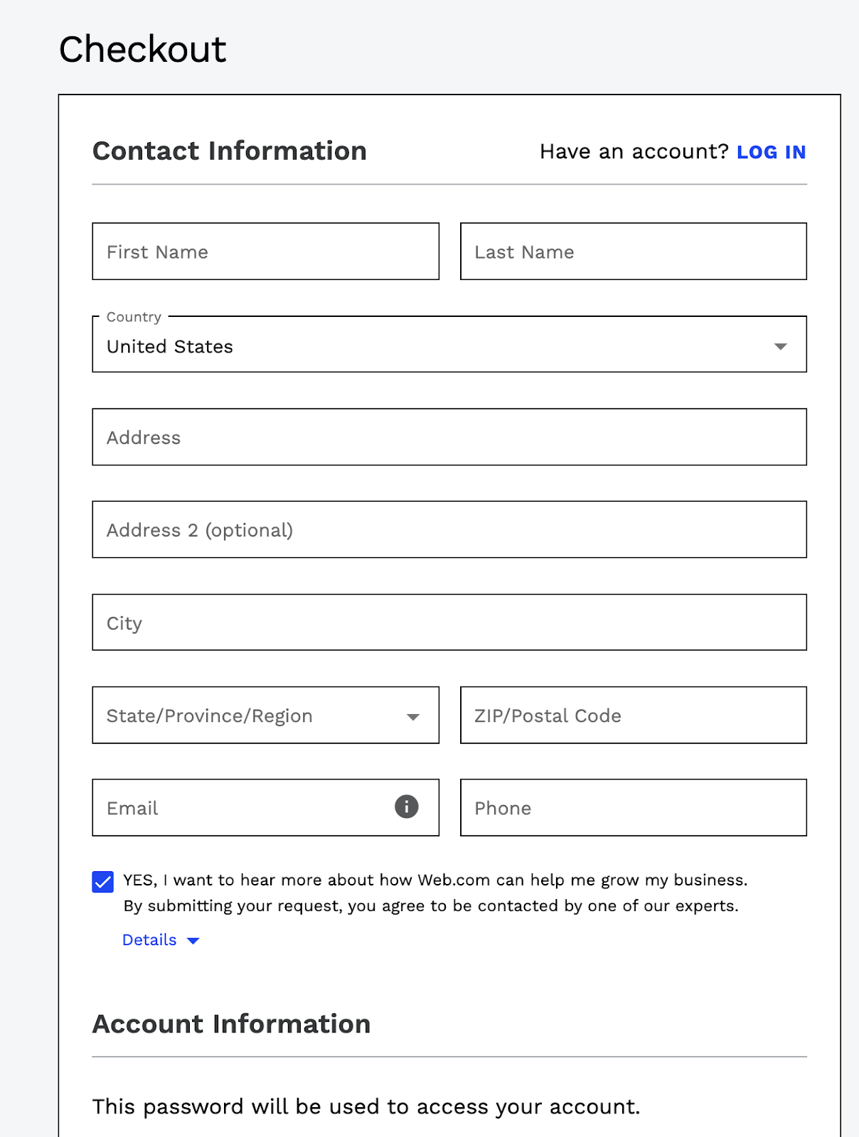 screenshot of the Checkout