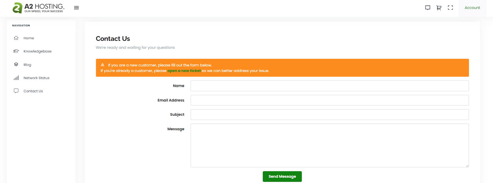 screenshot of the Contact Us form