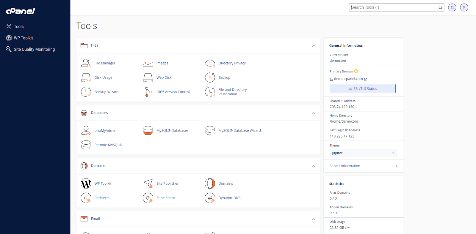 screenshot of the cPanel
