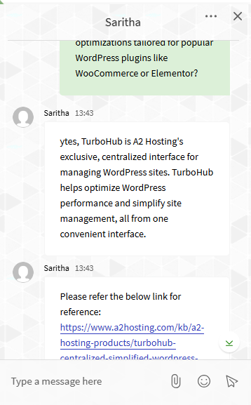 screenshot of the Livechat conversation