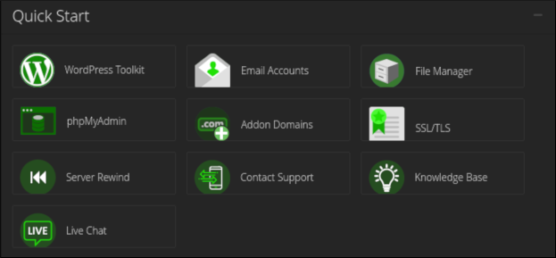 screenshot of the Quick Start menu