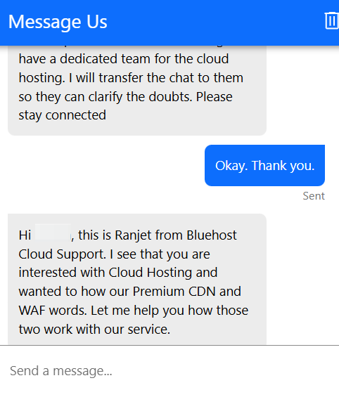 screenshot of the Livechat conversation