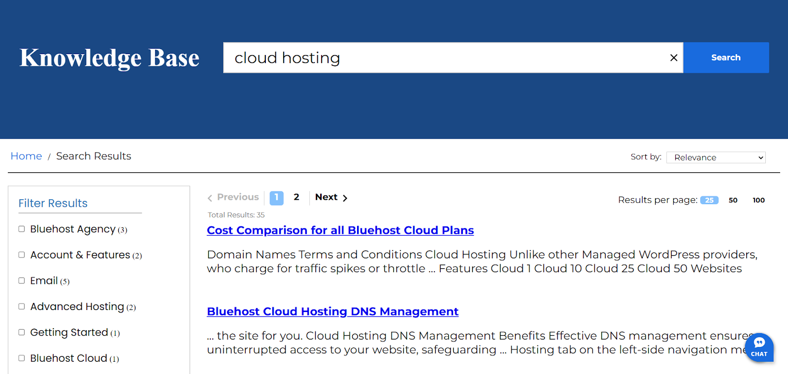 screenshot of the Knowledge base