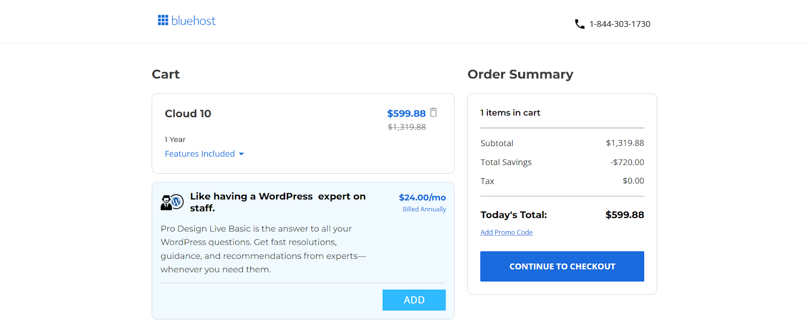 screenshot of the Cart