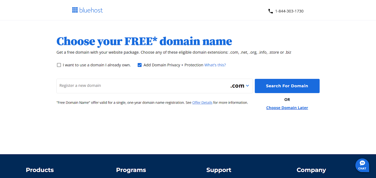 Screenshot der Domainauswahl
