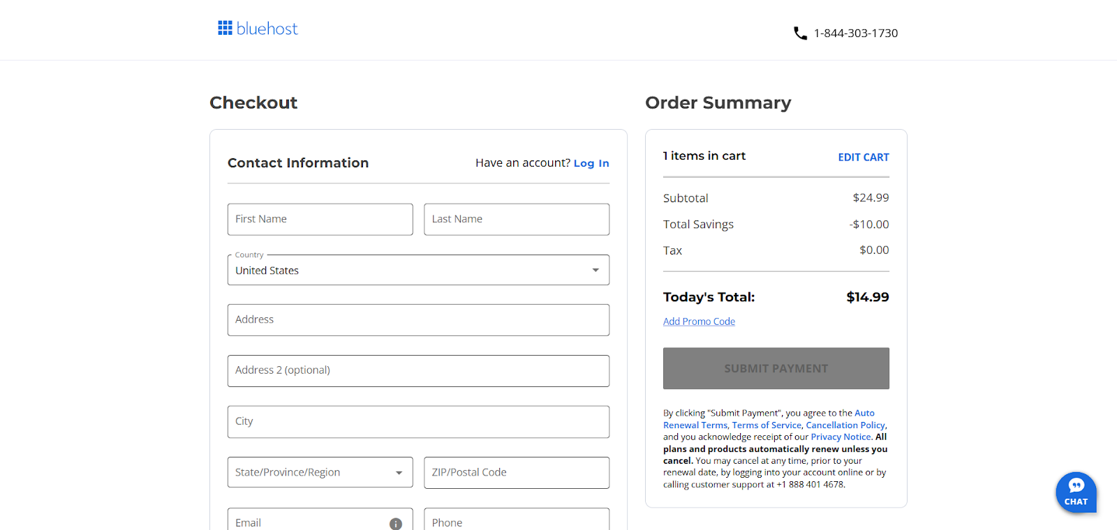 screenshot of the checkout