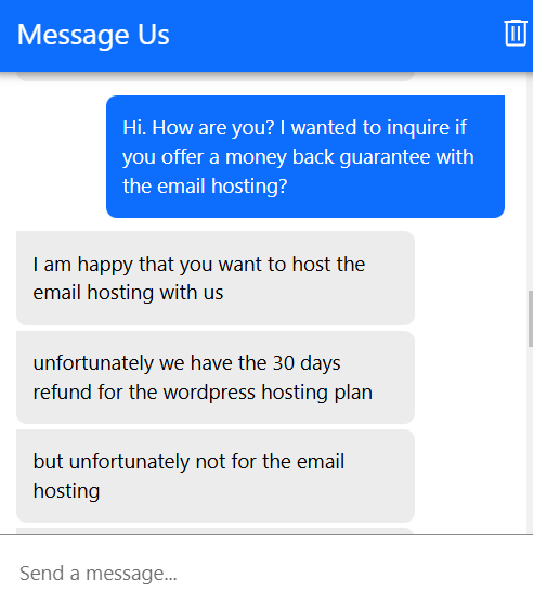 screenshot of the Livechat conversation