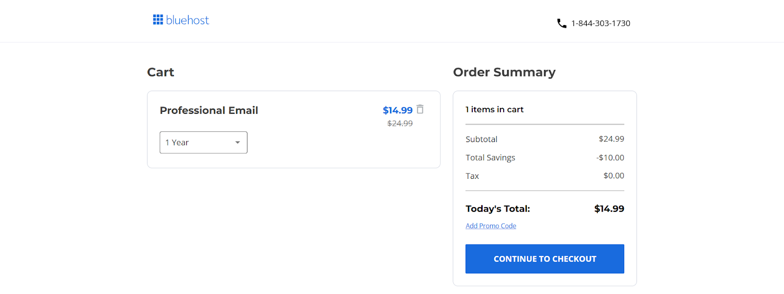 screenshot of the cart