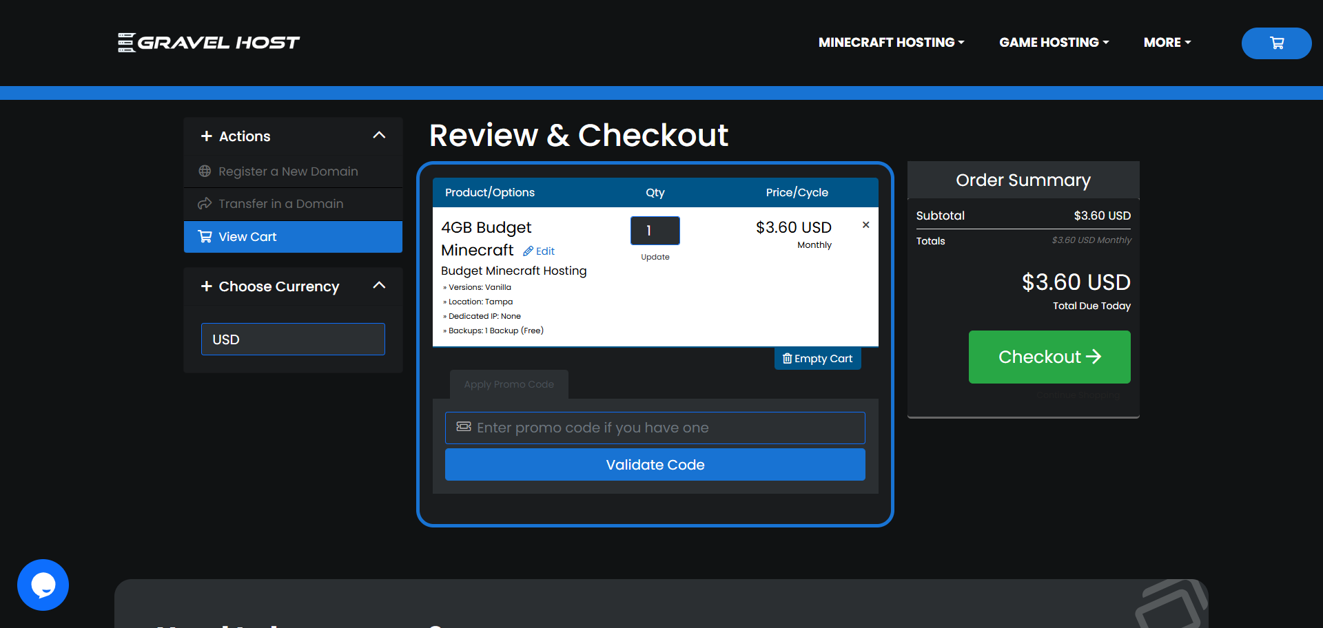 screenshot of Checkout