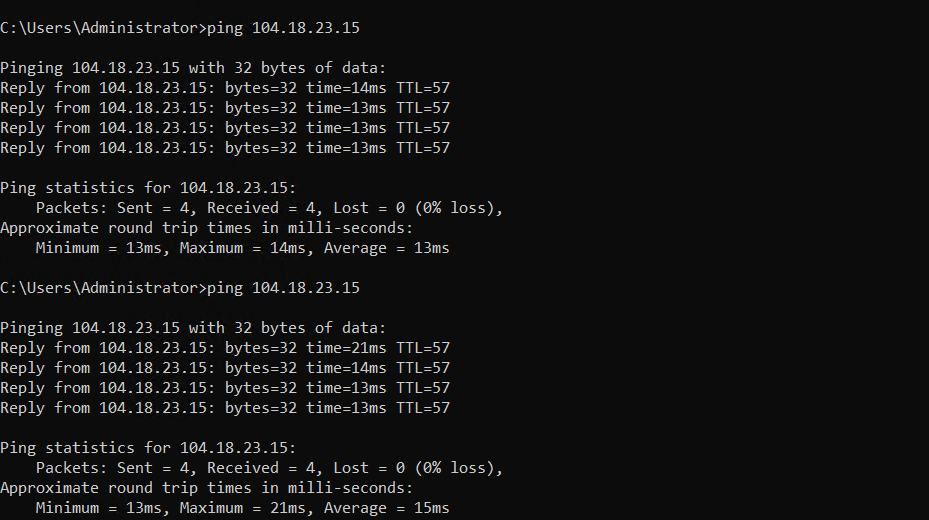 screenshot of Network Latency test results