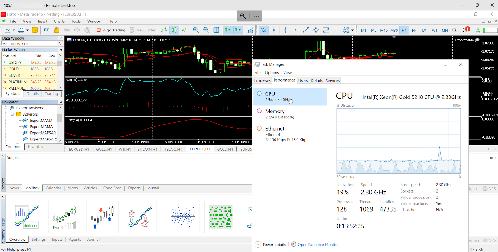 screenshot of CPU test results