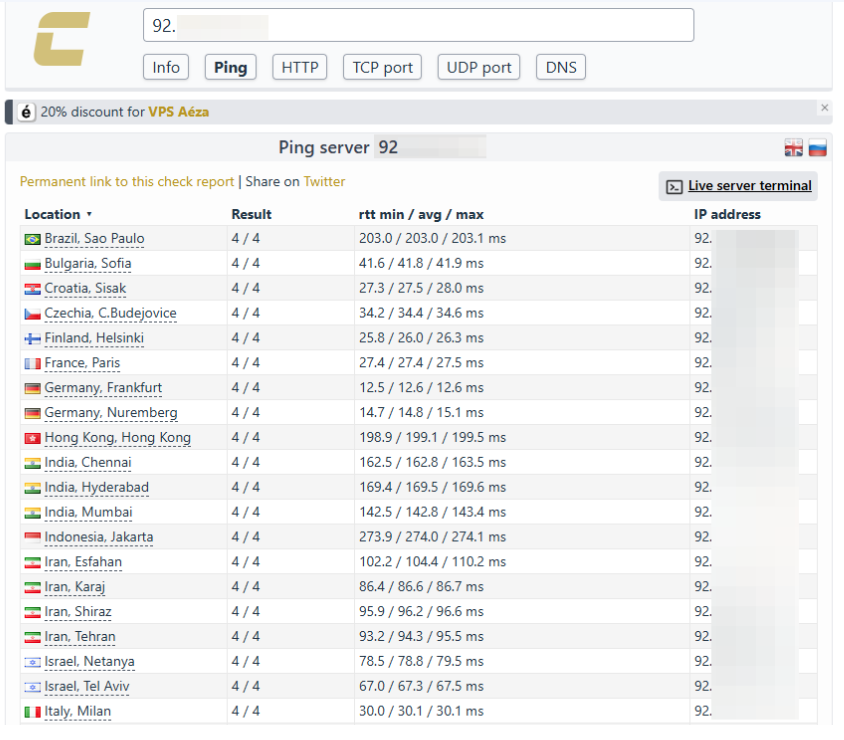 global ping test webdock