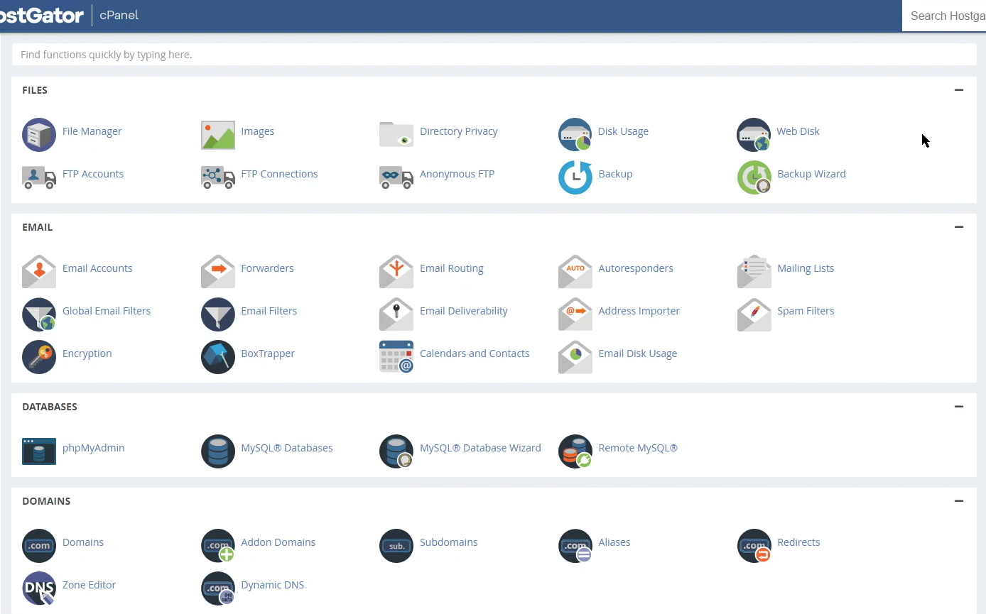 screenshot of the cPanel
