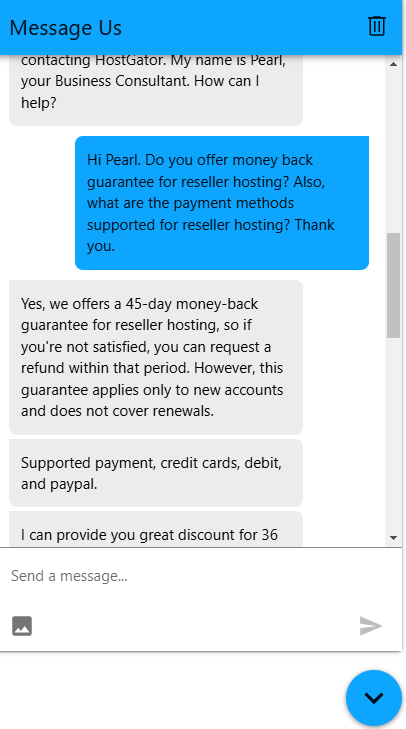 screenshot of livechat conversations