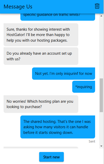 screenshot of the Livechat conversation