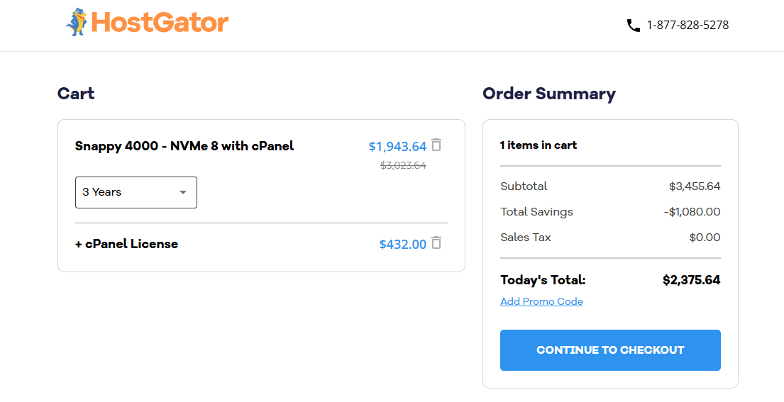 screenshot of the Cart