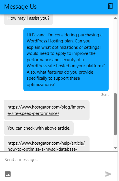 screenshot of the Livechat conversation