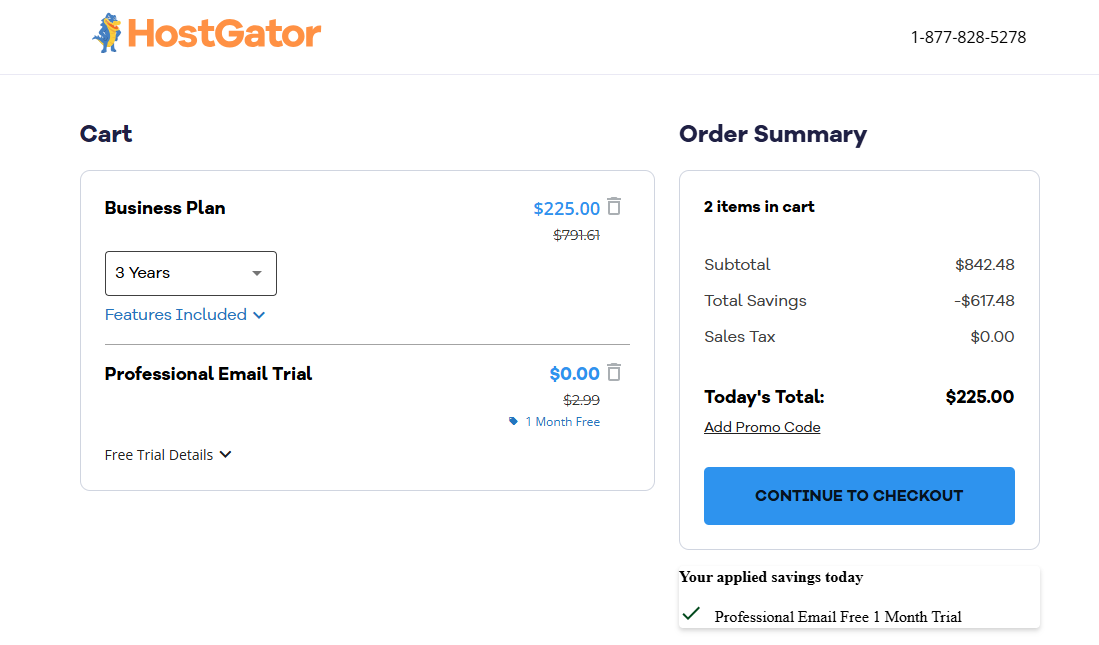 screenshot of the cart