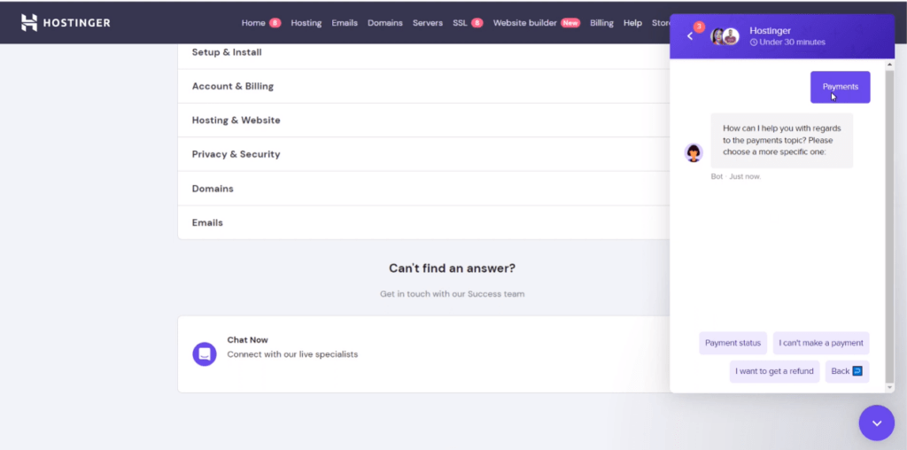 screenshot of the Livechat conversation