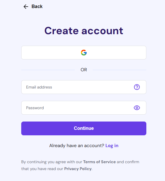 screenshot of the Login panel