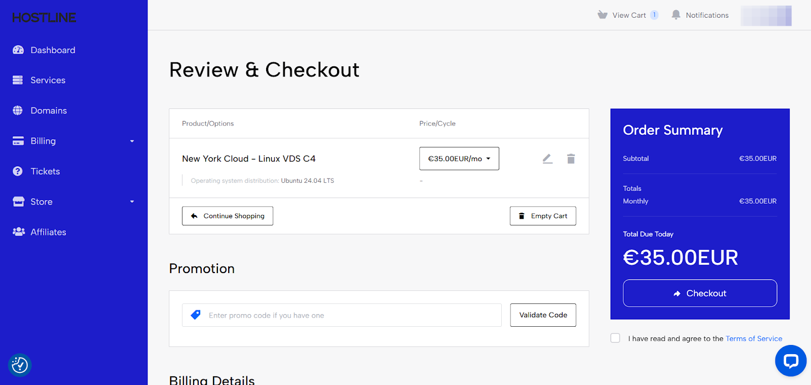 screenshot of checkout