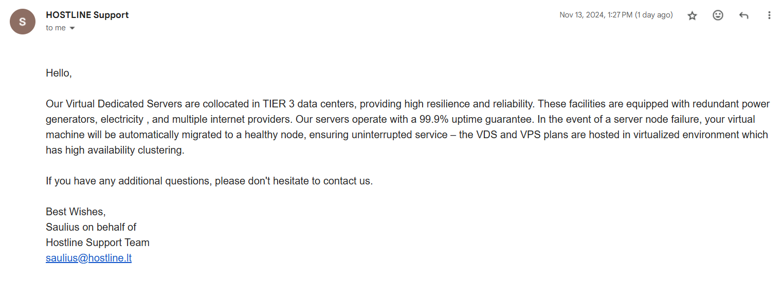 screenshot of Email Support