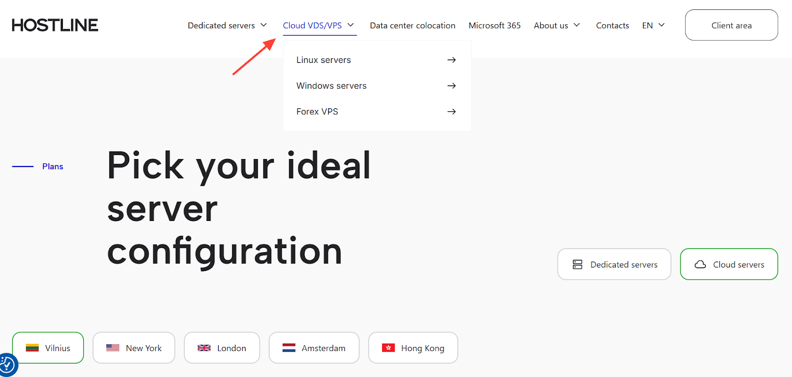 screenshot of the Cloud VDS/VPS button