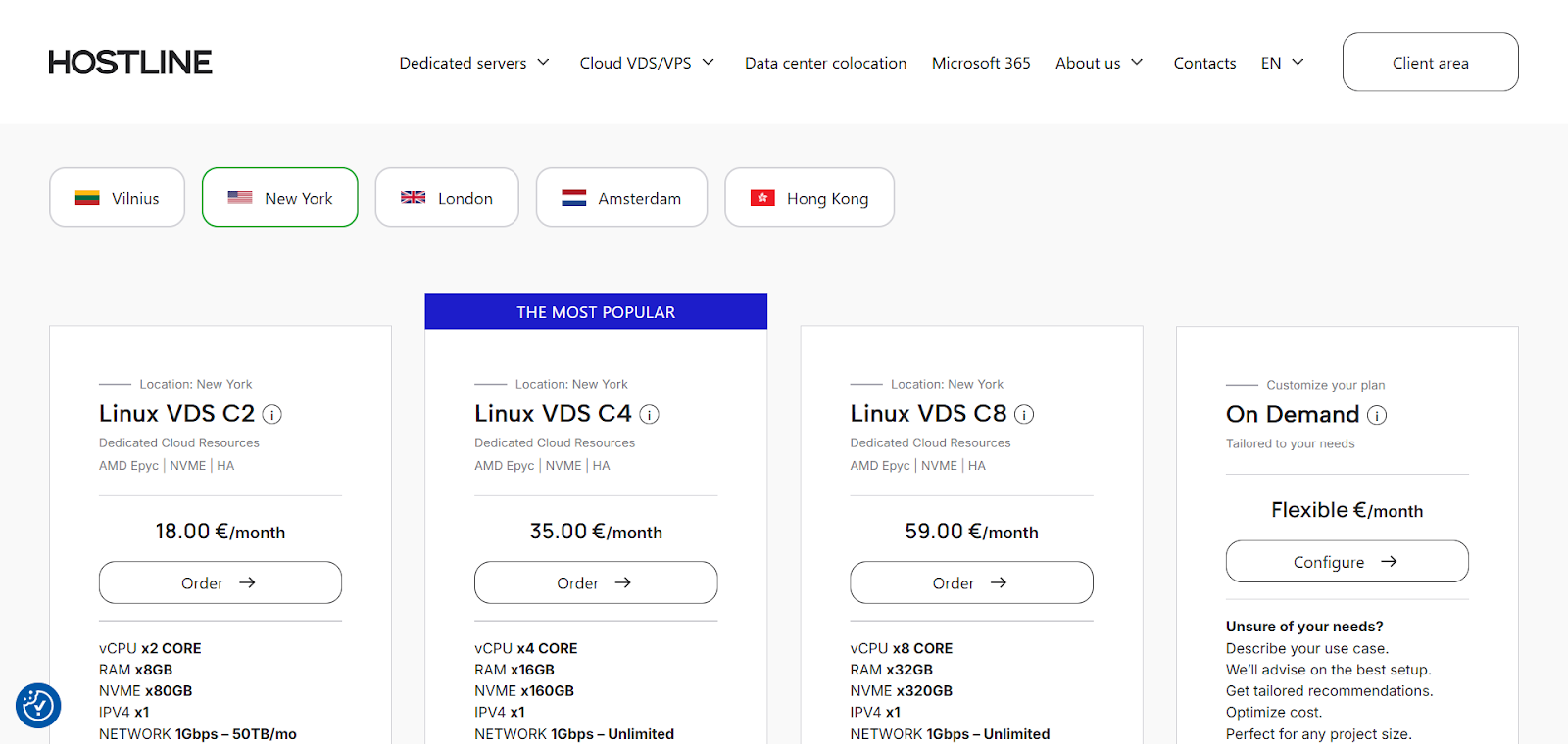 screenshot of VDS plans