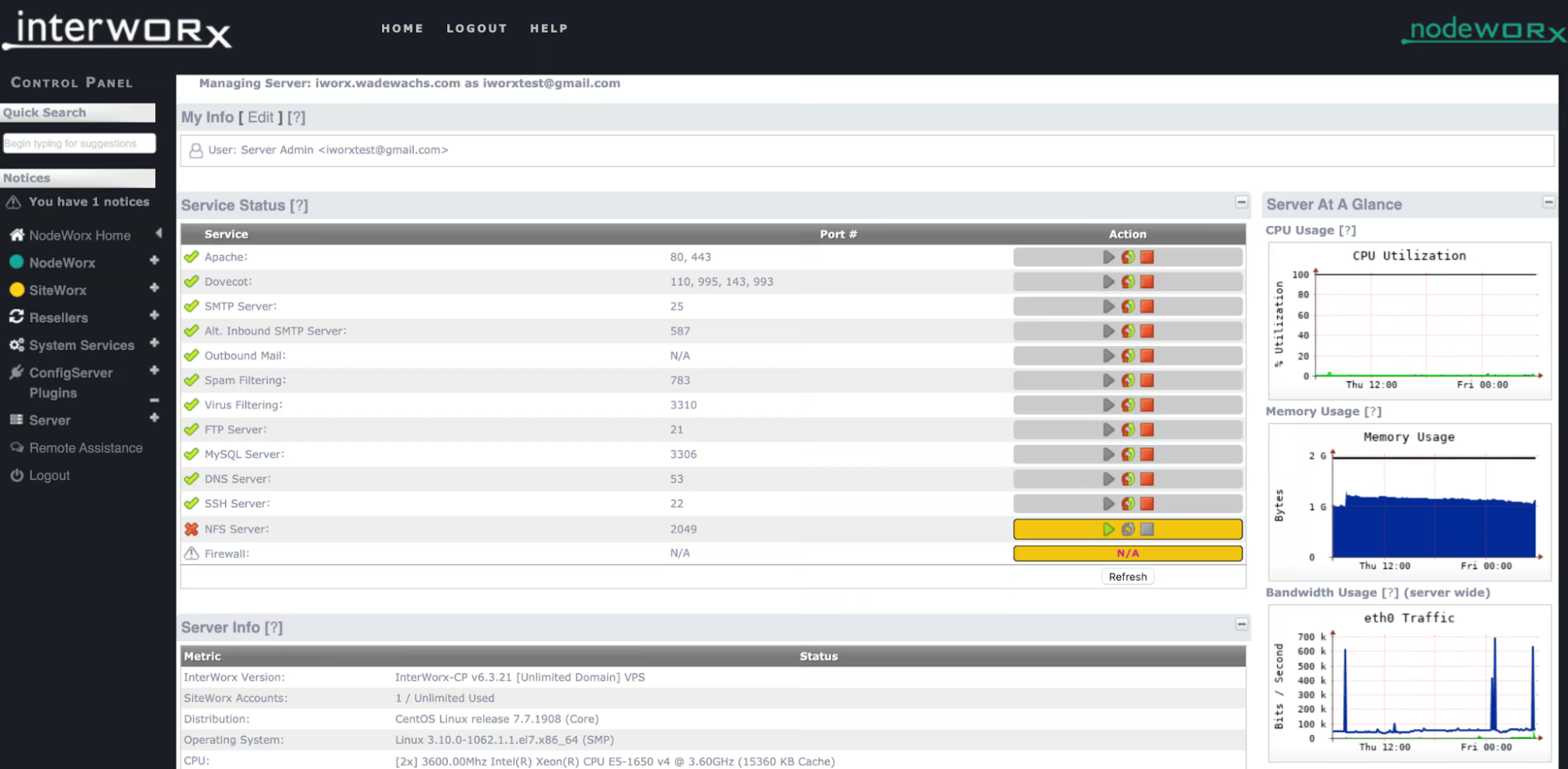 screenshot of Service status
