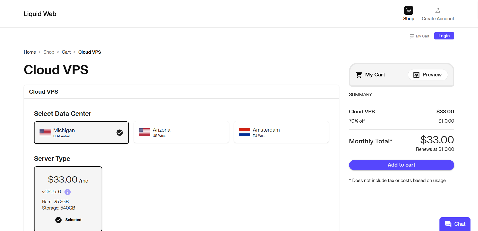 screenshot of hosting plan configurations