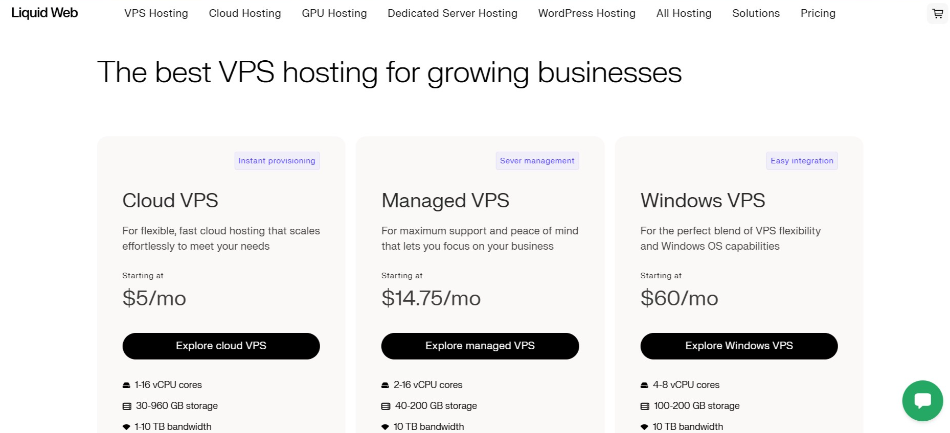 screenshot of hosting plans