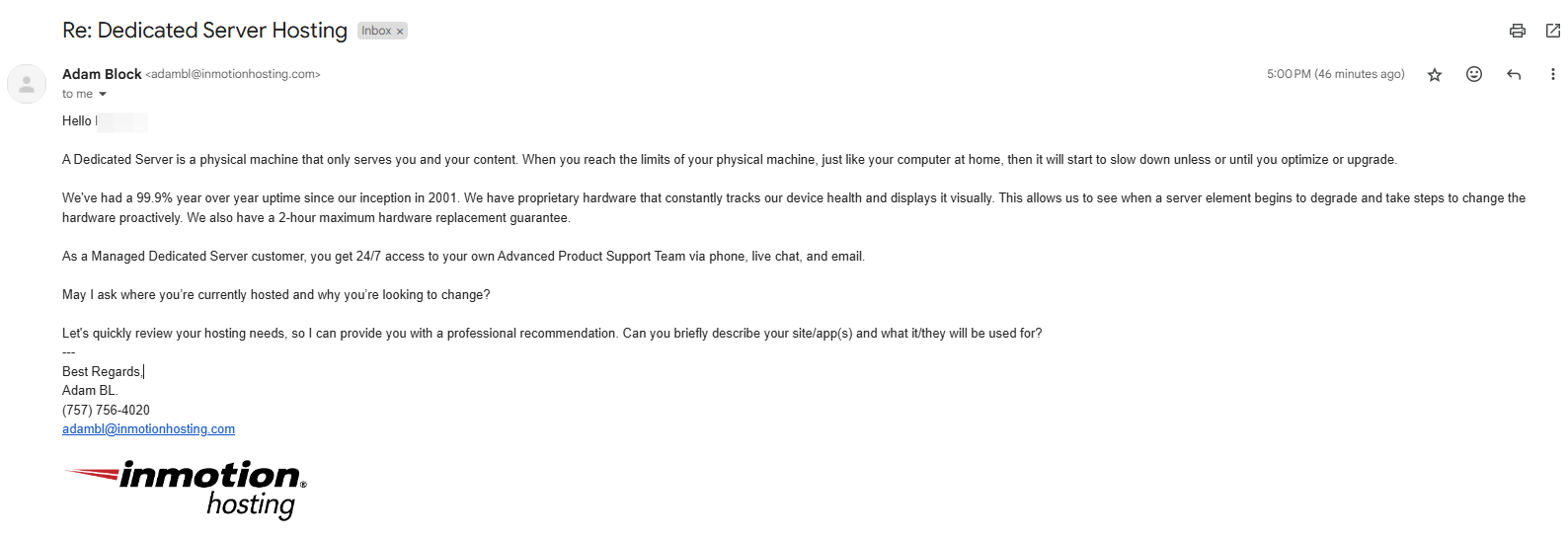 screenshot of the email