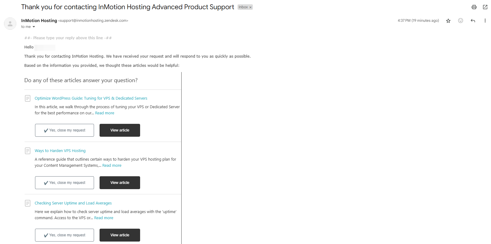screenshot of the email