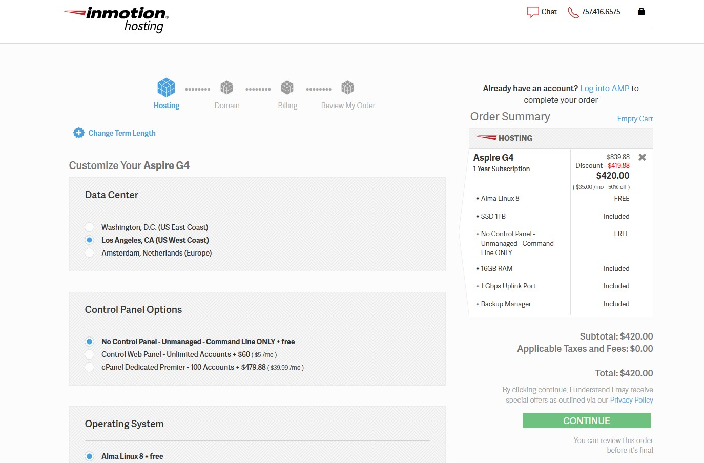 screenshot of the cart