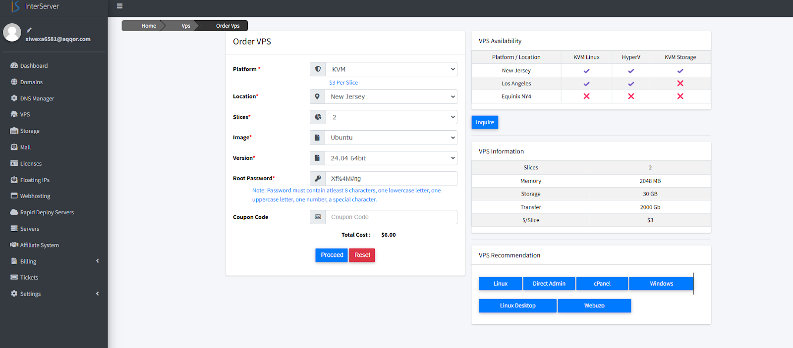 screenshot of the dashboard