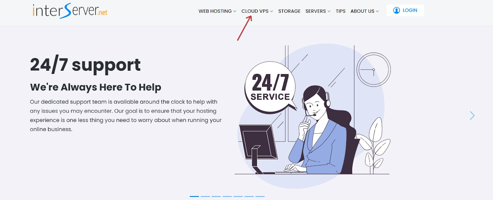 screenshot of the website with highlisgted the Cloud VPS button