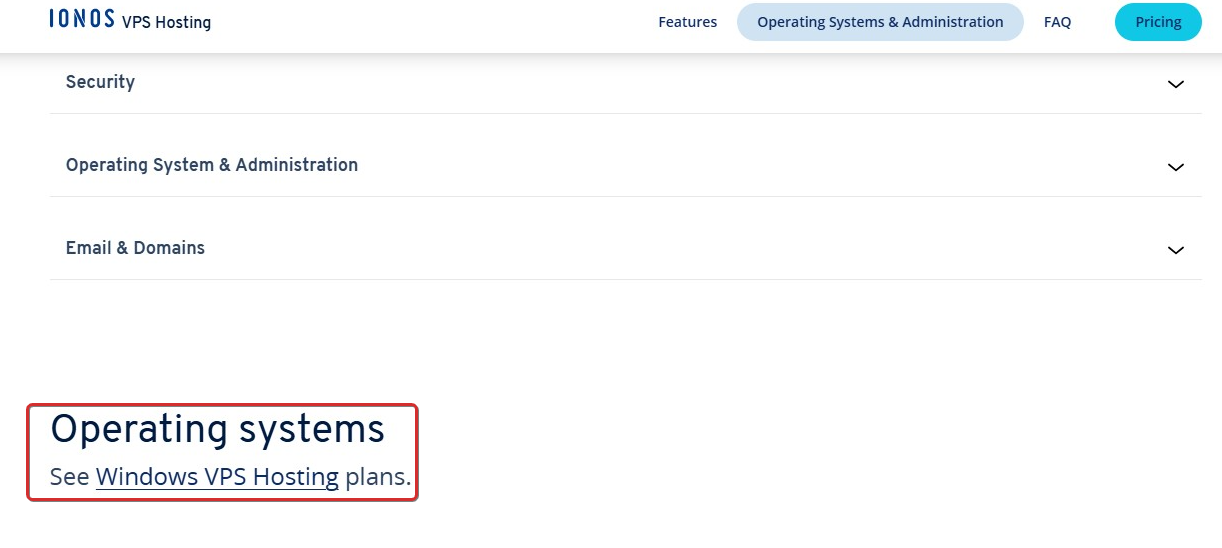 screenshot of the Operating systems button