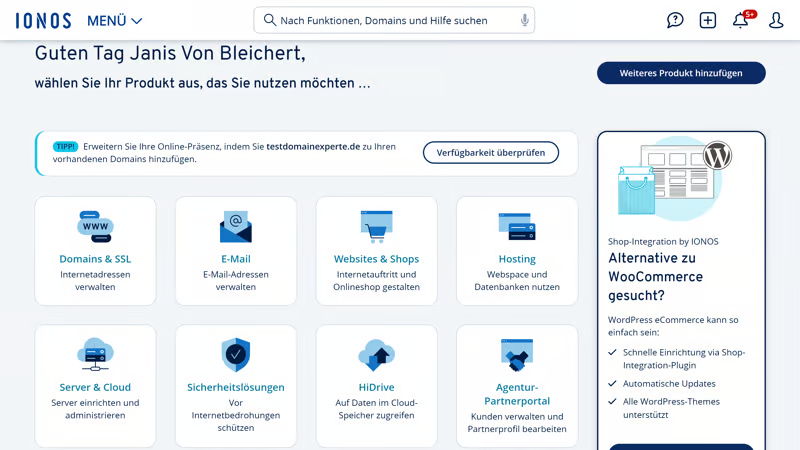screenshot of the dashboard