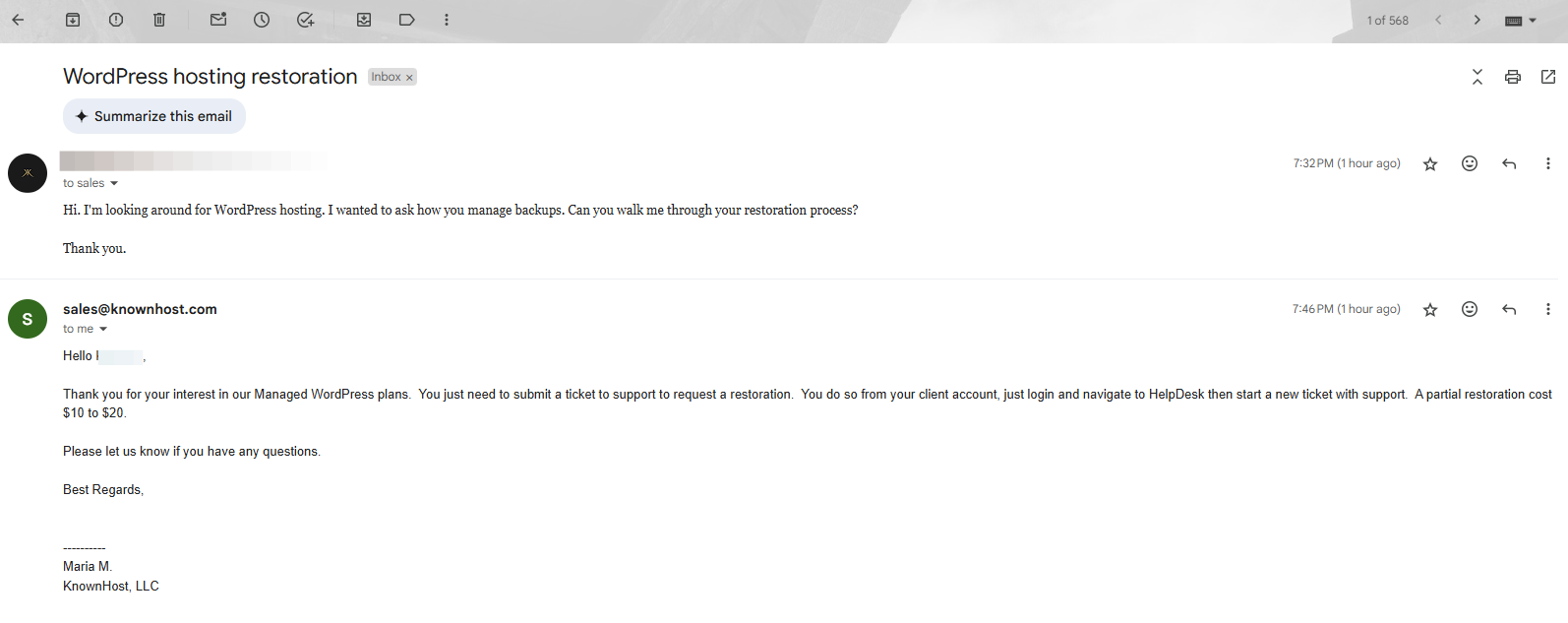 screenshot dell'email