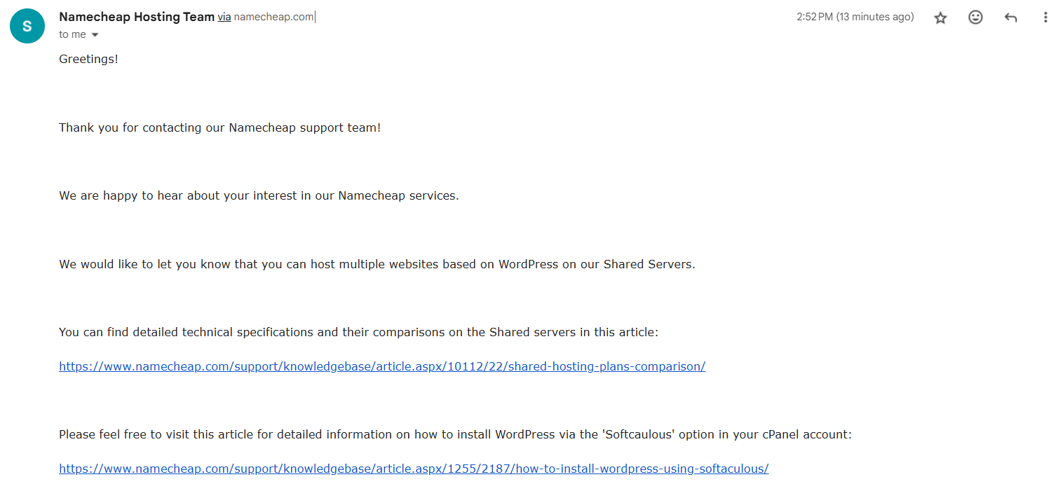 Namecheap shared hosting
