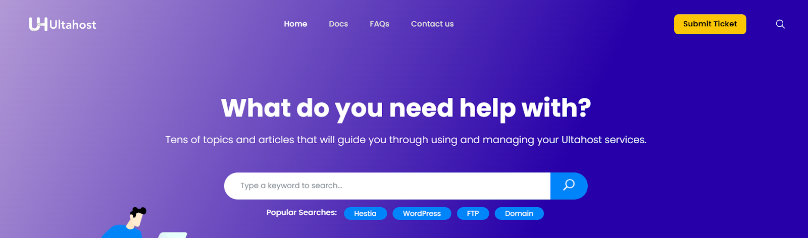 screenshot of the support page