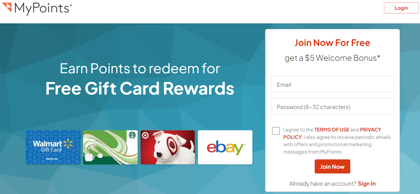MyPoints website homepage